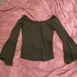Olive green cropped belle sleeve top